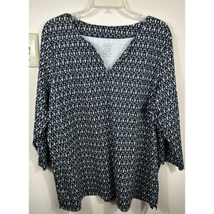 LL Bean Geometric Supima Cotton Tunic Top Women's 2X Black White Luxury BOHO